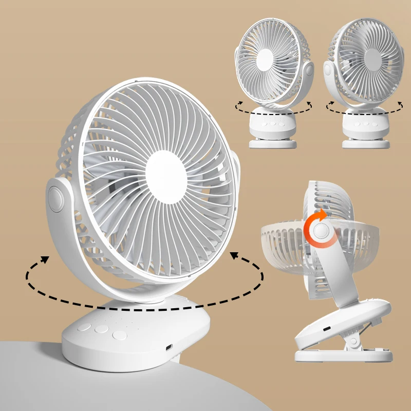 Portables Stroller Clip-On Fan Low Noise Table Fan 4 Speed Oscillation and 4 shutdown Timer Settings Electric Fan
