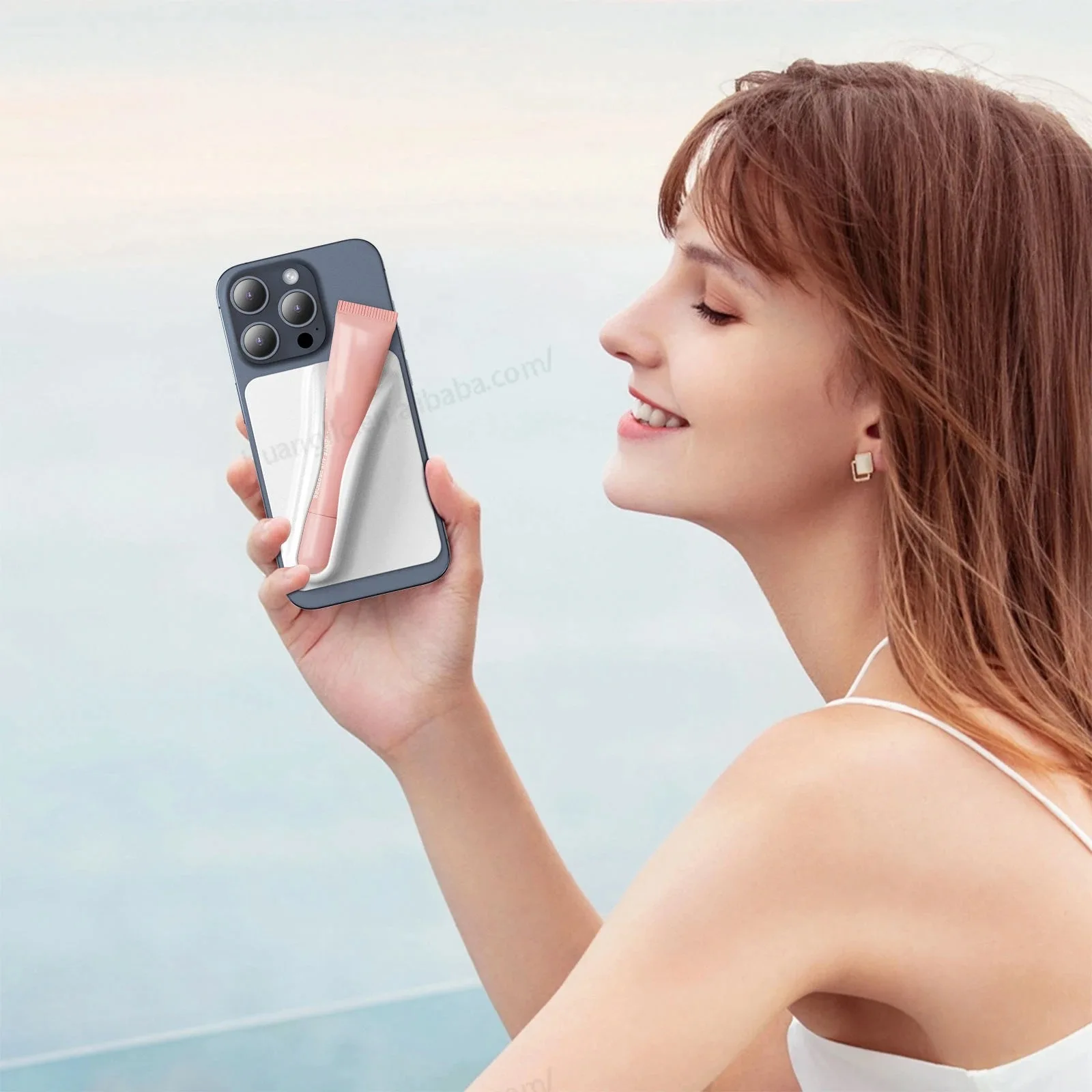 2024 New Design Lip Gloss Adhesive Sleeve Case Cell Phone Silky Silicone Lip Perfume Holder Stick-on Phone Case Compatible