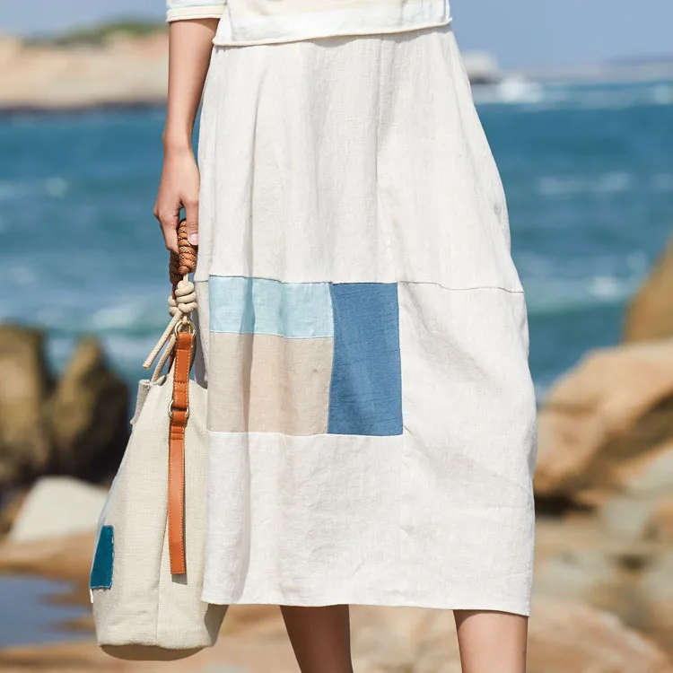 
Summer Korean retro fairy small fresh and sweet cotton and linen thin student mid-length skirt holiday style 