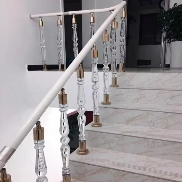 New Arrival Indoor Acrylic Stair Railing Plastic Stair Handrail Crystal Glass Stair Pillar Clear Acrylic Baluster