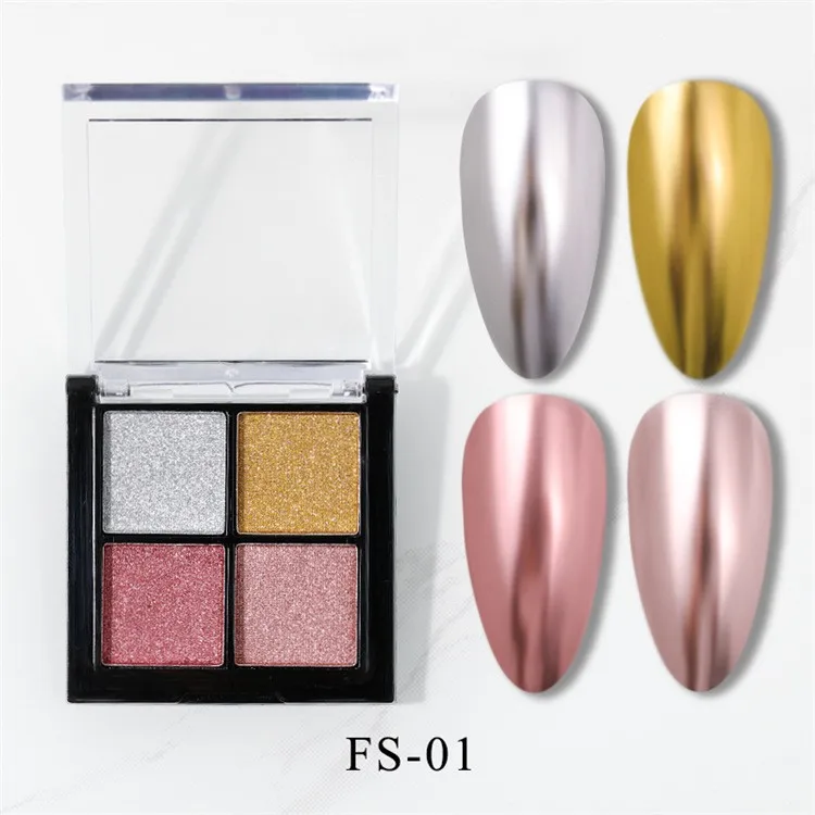OEM 4 Grids Gold Series Chrome Pigment Powder Nail Powder Metallic Mirror  Magic Mirror Powder Nail Art Solid Glitter