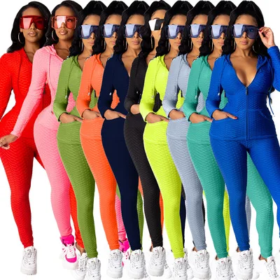 
Sport Jacquard Tracksuit Women Set Hooded Tracksuit Jacket suits Pants Set Active Tracksuit Two Piece Fitness Outfit Set 