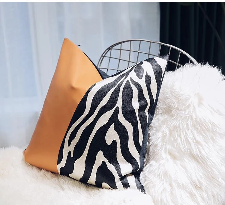 
Modern Faux Leather Pillow Cover Decorative Throw Pillow Cases Brown Leather Back Couch, Sofa, Bedroom Luxury Home Decor 