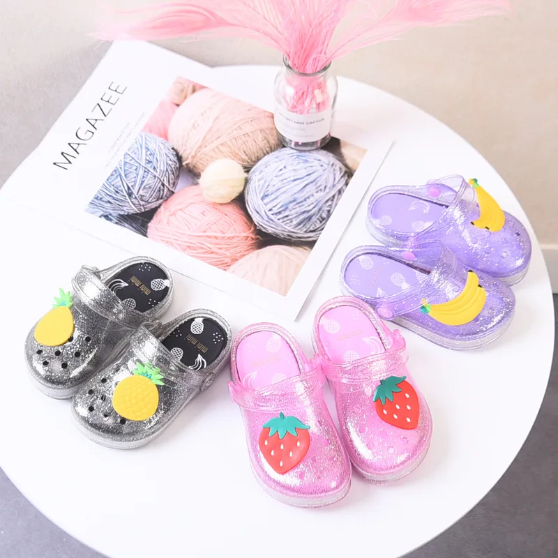 new fruit slippers children  jelly shoes boys and girls cute pvc Croc Clogs Hole Slippers jelly slippers LED lights