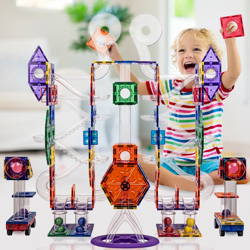 Hot Selling Diy Plastic Educational Ball Toys Kids Learning Clear Magnetic Marble Run Toys