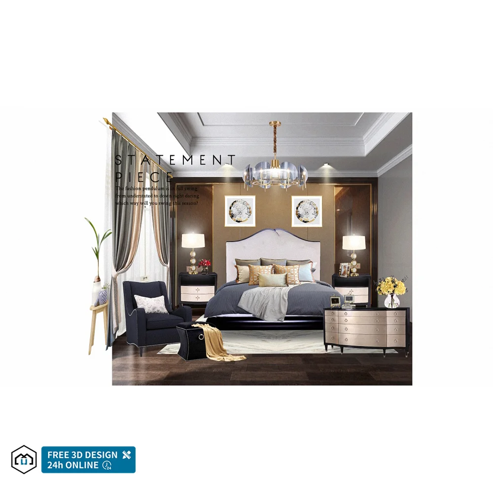 One Stop Luxury Furniture Solution Modern Up-holstered Beds Designer Villa Bedroom Set Combination