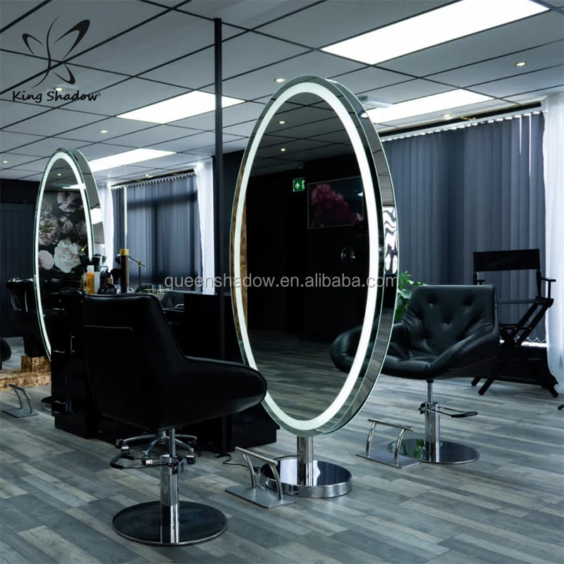 
New salon furniture double sided oval mirrors stations styling chair hairdressing salon mirror station 