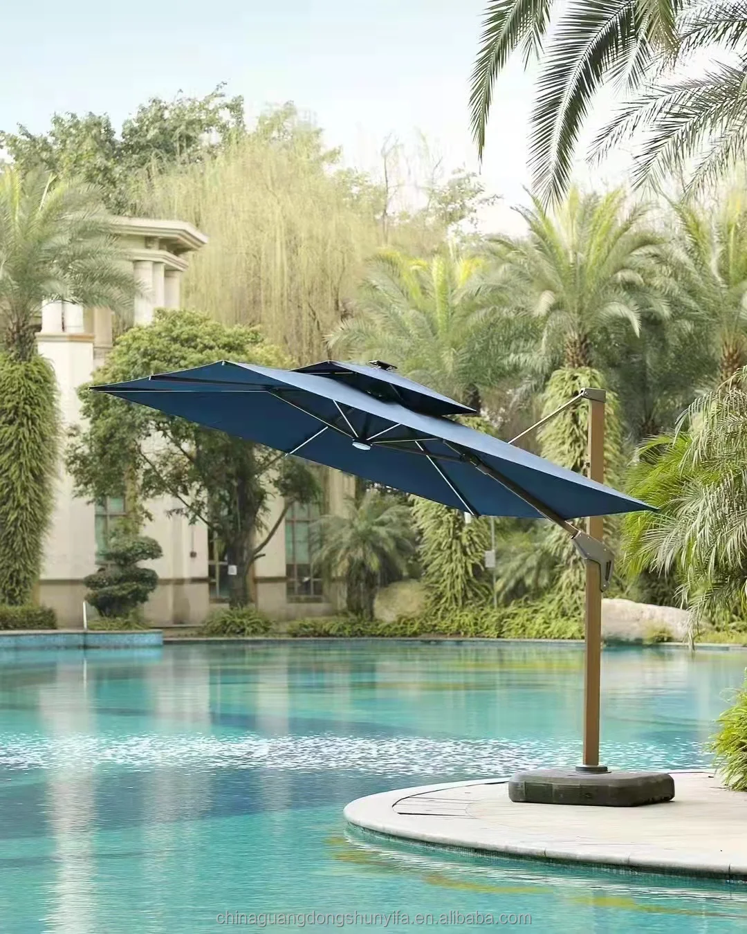 Best Sale waterproof sunshade canopy golden pole 3x3 square roman umbrella 360 degree rotating outdoor furniture parasol