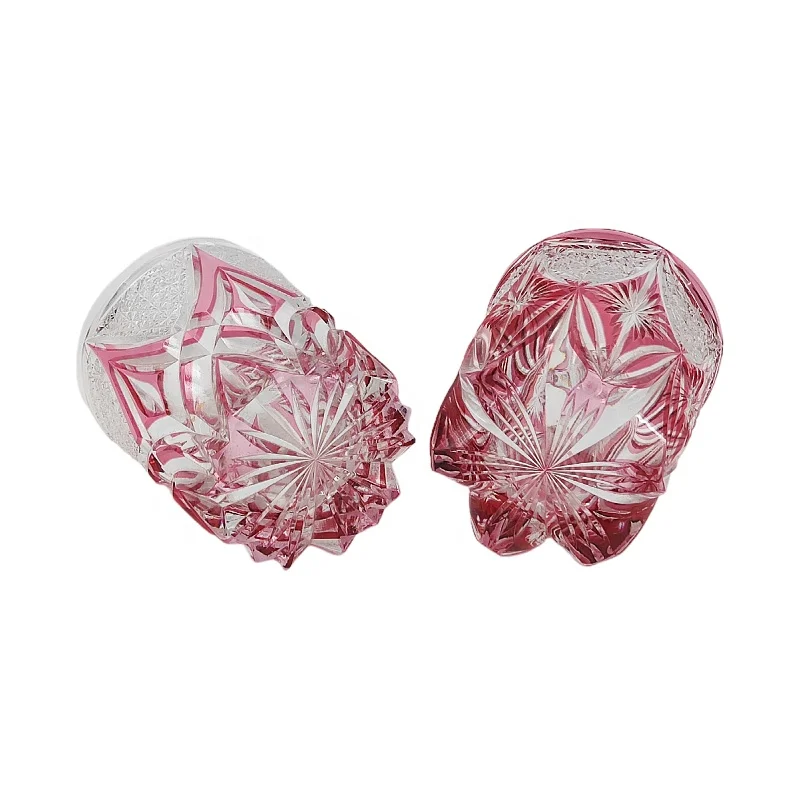 hand made pink crystal cut to clear wine glass tumbler