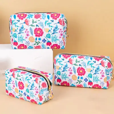 Cute Elegant Digital Full Printing Floral Waterproof Pu Leather Pouch 3pcs Set Cosmetic Kits Make up Bag For Girls women