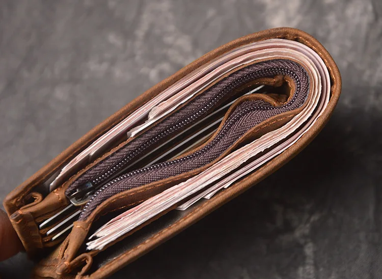 LAMGOYI custom vintage genuine leather men clutch bag crazy horse card holder leather wallet