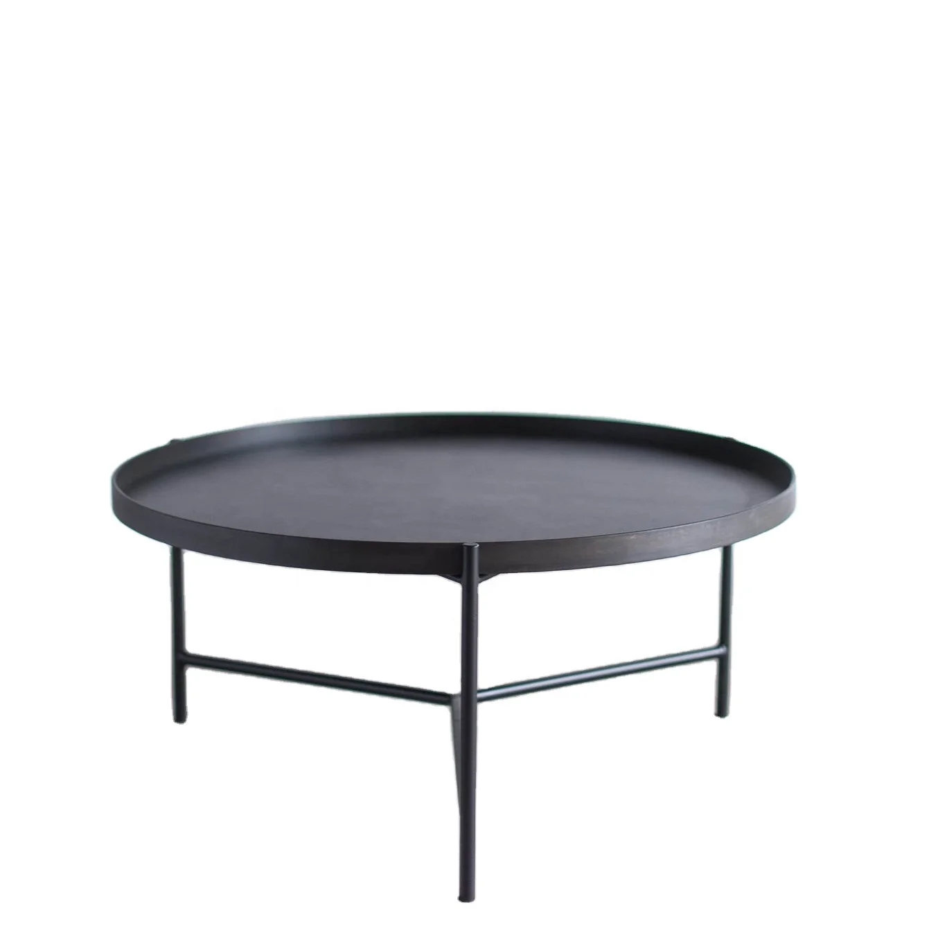 Vintage Black Circle End Side Corner Table Base Round Metal Coffee Table