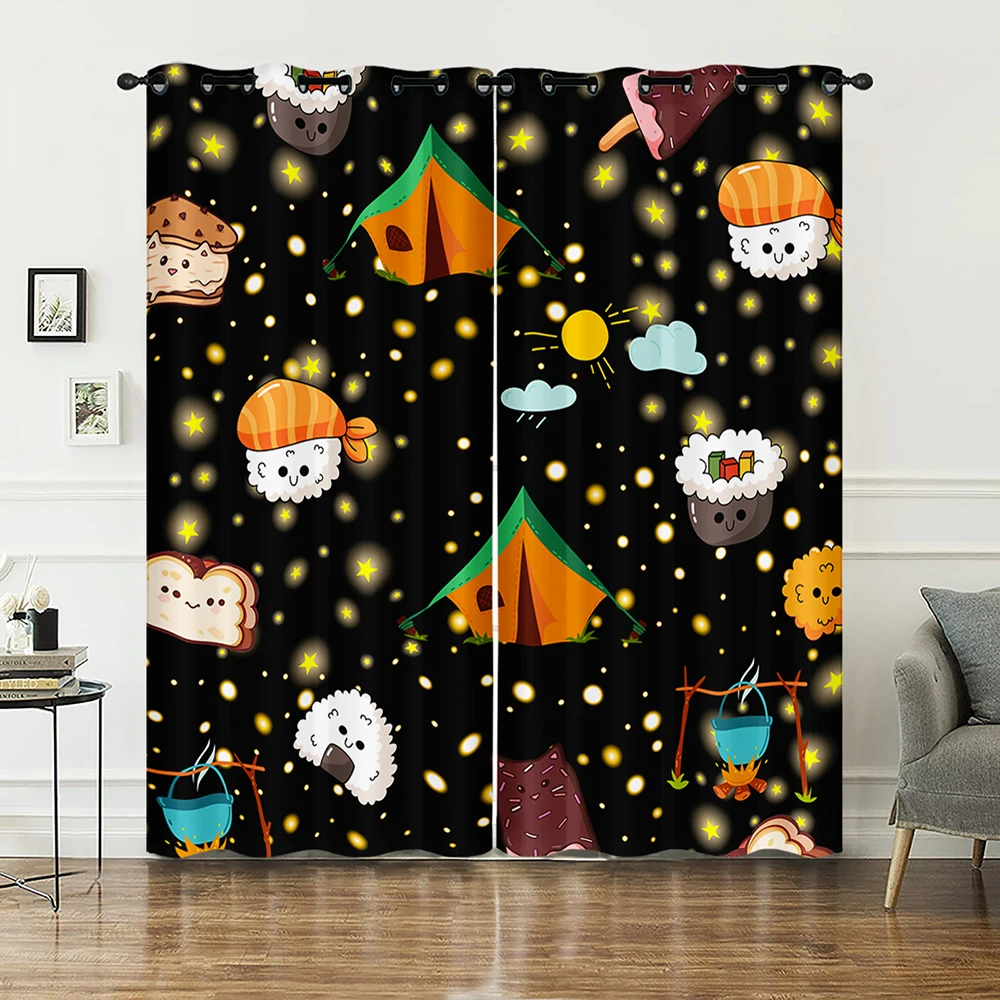 Cartoon Lovely Bear Moon Window Curtains for Baby Room Bedroom Decorations with Fabric Machine Washable Curtain