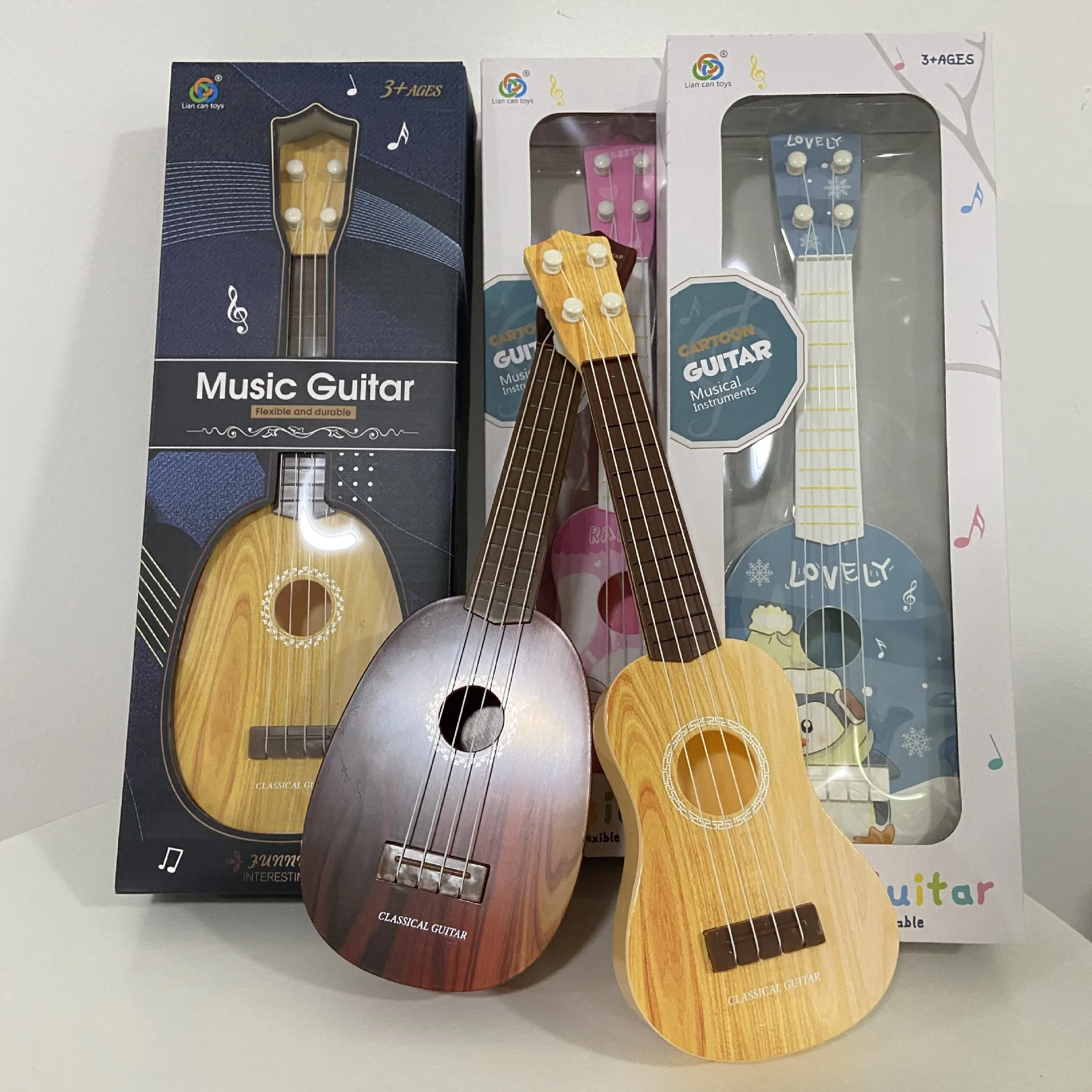 TS Kids Educational Musical Instrument Cheap Baby 4 String Guitar Cartoon Animal Mini Plastic ukulele Toy