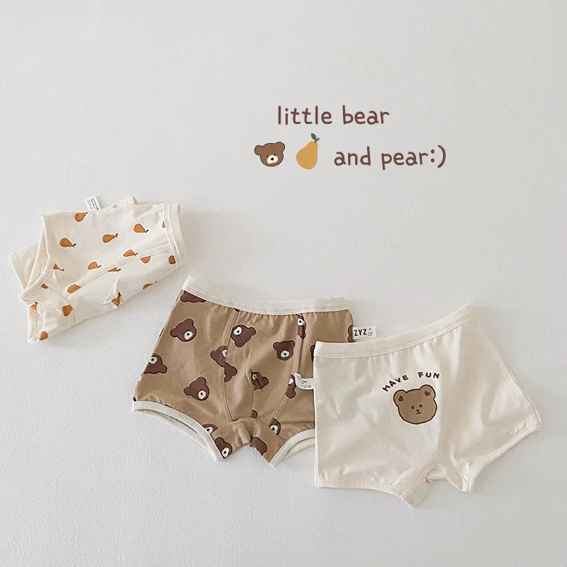 Wholesale Korean Boys Cotton Boxer Shorts and Briefs Kids Cute Bear Cartoon Underwear