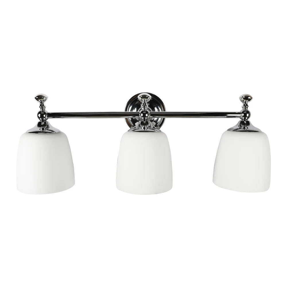 Modern Hotel Wall Lamp 3 Light Vanity Chrone with Opal Glass Shade Sconce E26 Bulb