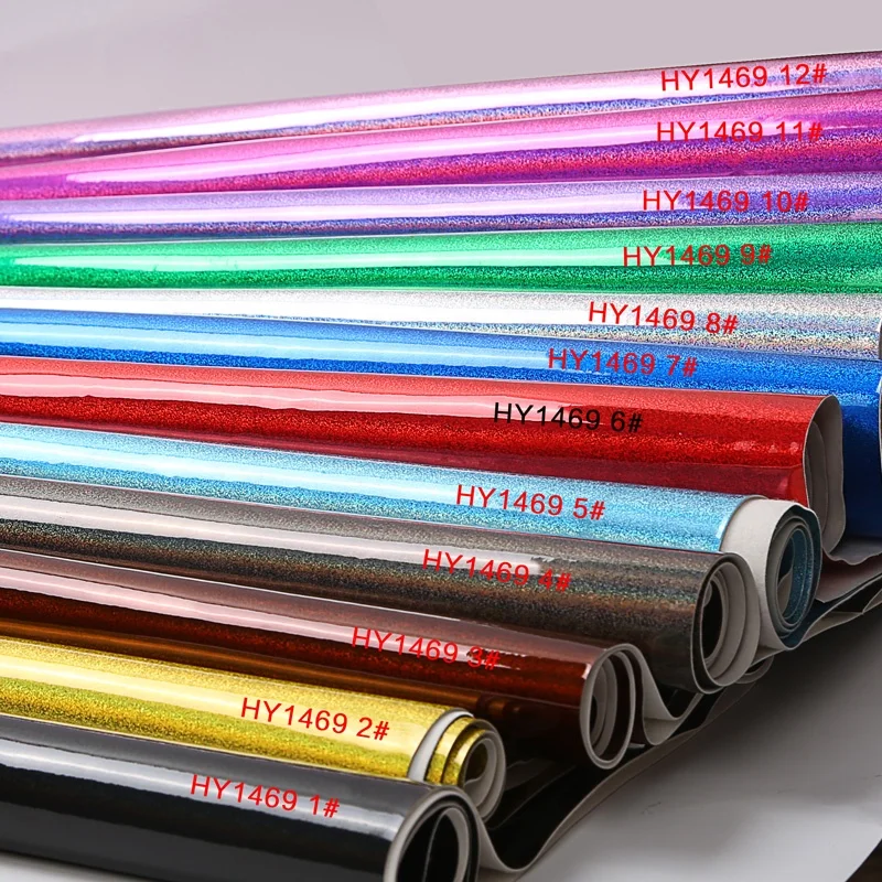 Glitter leather HY1469  holographic vinyl woven backing synthetic PVC leather waterproof use for bag shoe cosmetic box