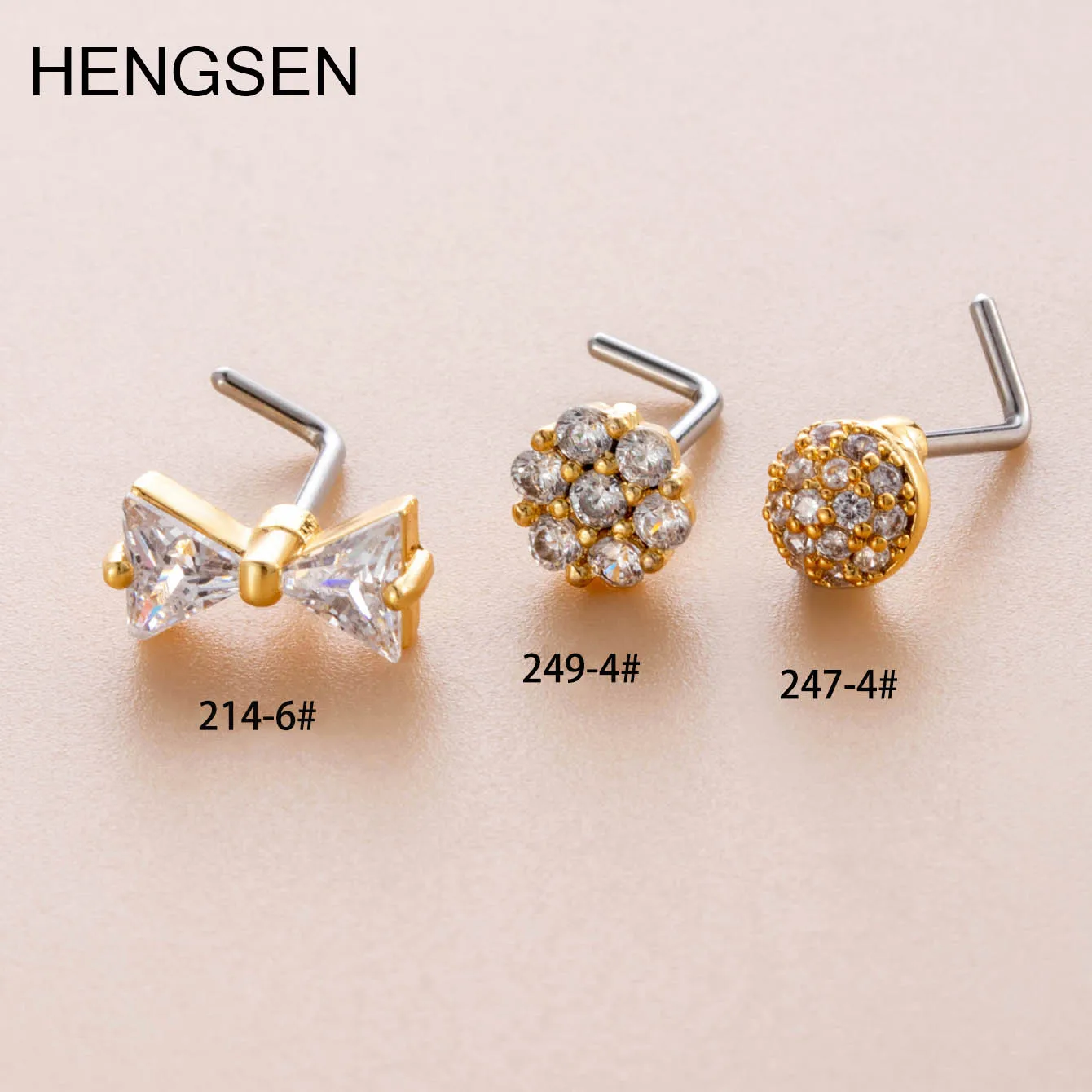 HENSEN Dainty  bowknot   nose stud for women pierced  L shape stainless steel nose piercings jewelry for women