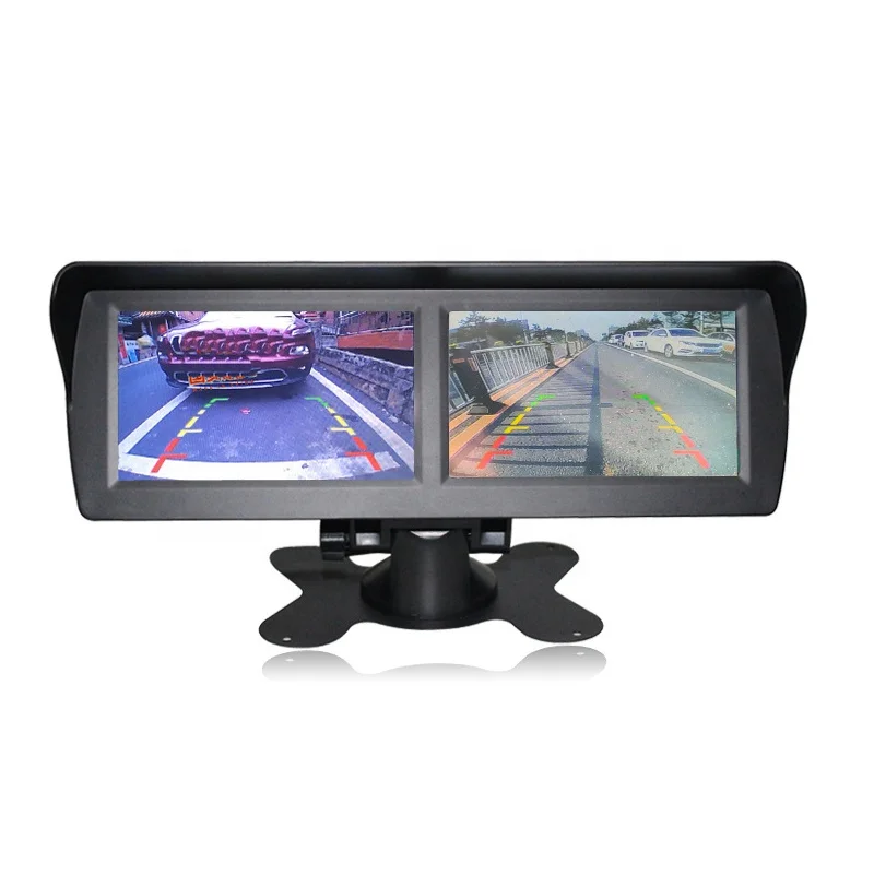 4.3 Inch Dual HD Screen Display Car Rear View Monitor Interior Mirror Monitor For View Camera 4 CH Video Input 12V-24V Rearview
