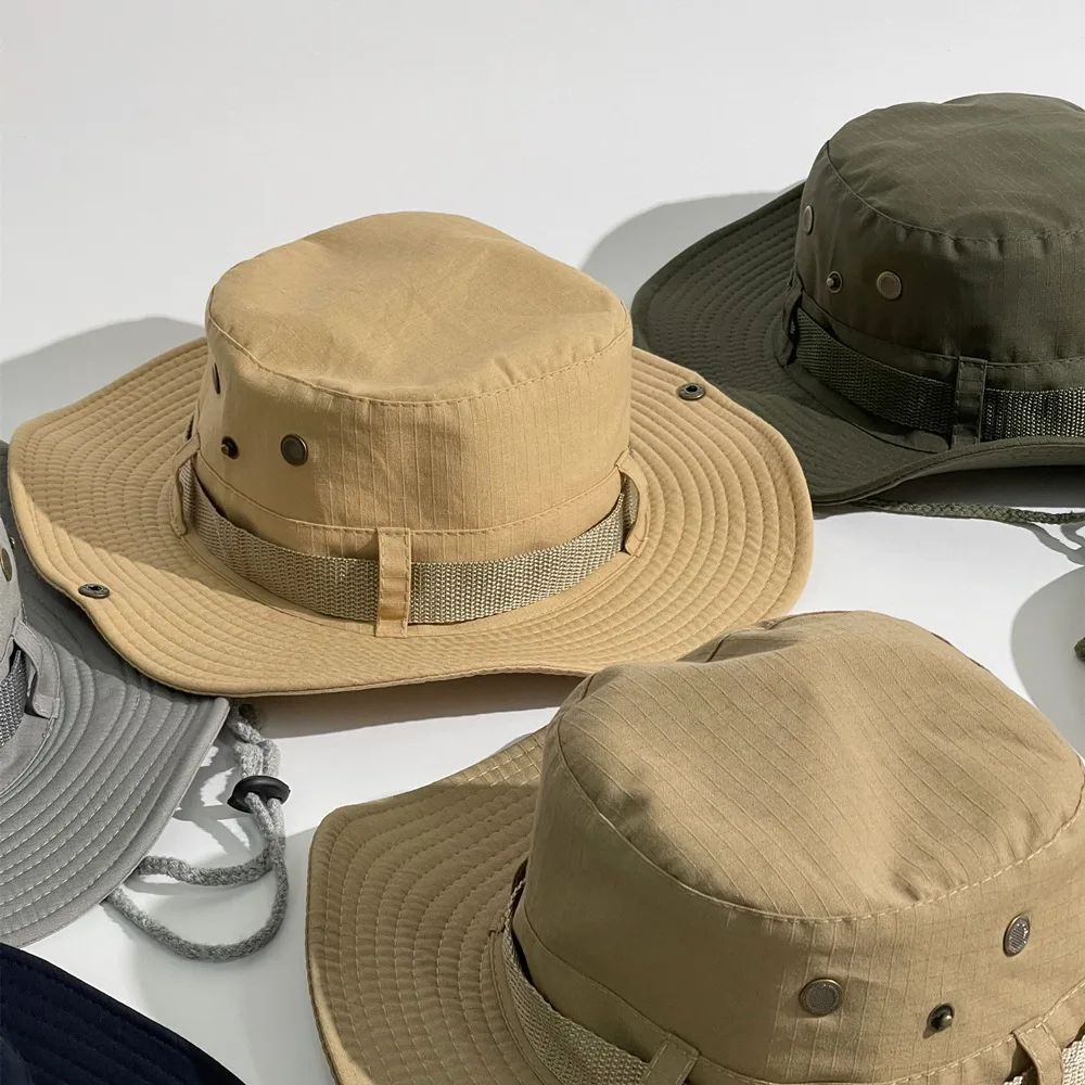 wholesale wide brim boonie fishing hat embroidery logo custom bucket hat with string