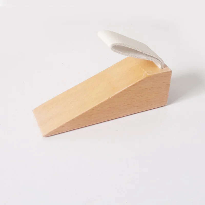 Solid Wood Door Stopper Non-Slip Door Stops Baby Safety Leather Rope Wedge Anti-collision Gate Decor Wood Door Holder