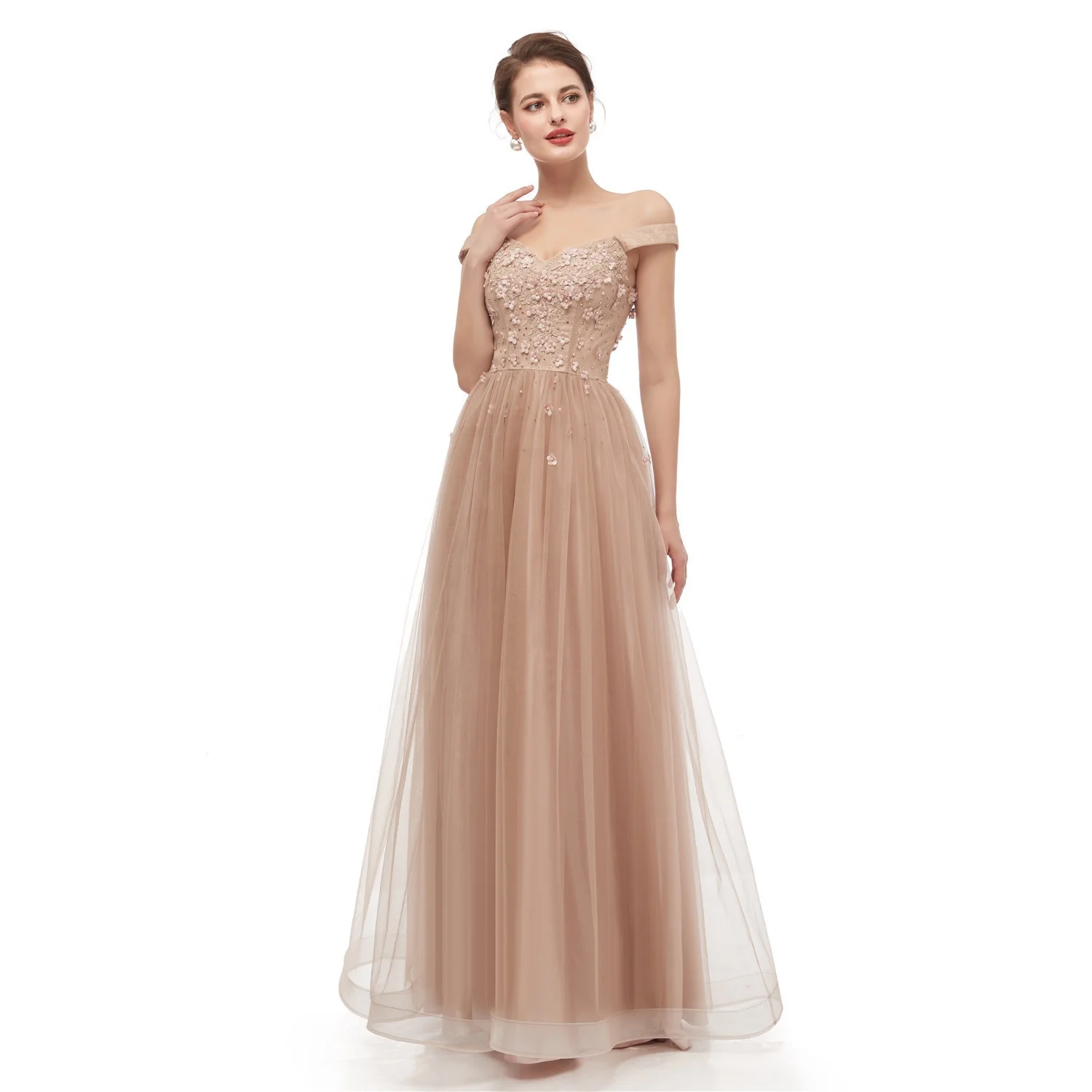 
Gorgeous Off the Shoulder 3D Flowers Appliques A Line Prom Dress Evening Gown 