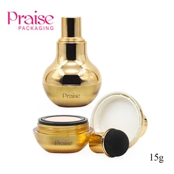 Factory custom cosmetic packaging case 15g golden color air cushion BB concealer container with mushroom shaped powder puff