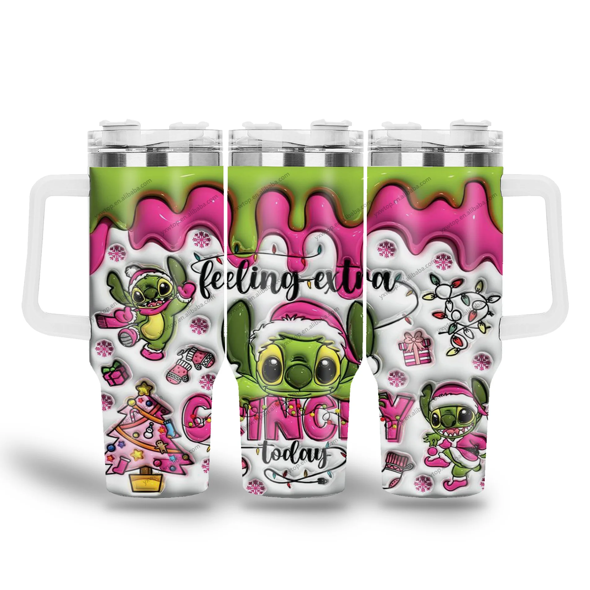 custom 3d Inflation Grin Christmas Cartoon stitch  character Stainless Steel 40oz Vacuum Insulated flask Tumbler with straws