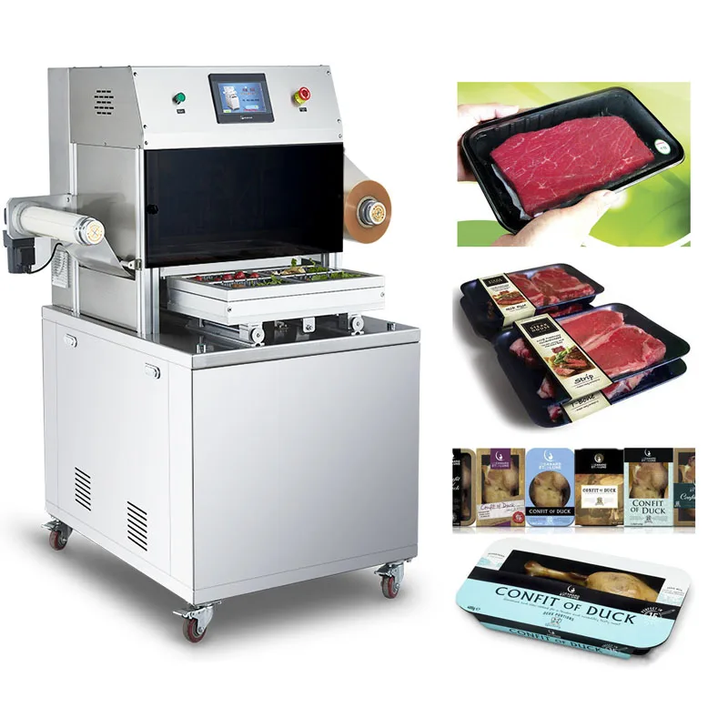 Automatic 4 Tray Cup Sealer Big Container Vegetable Meat Vacuum Food Tray Sealing Machine with Map Nitrogen Gas