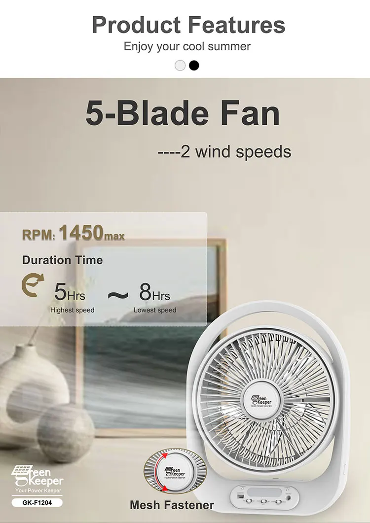 Солнечный вентилятор 12 дюймов, перезаряжаемый Настольный вентилятор