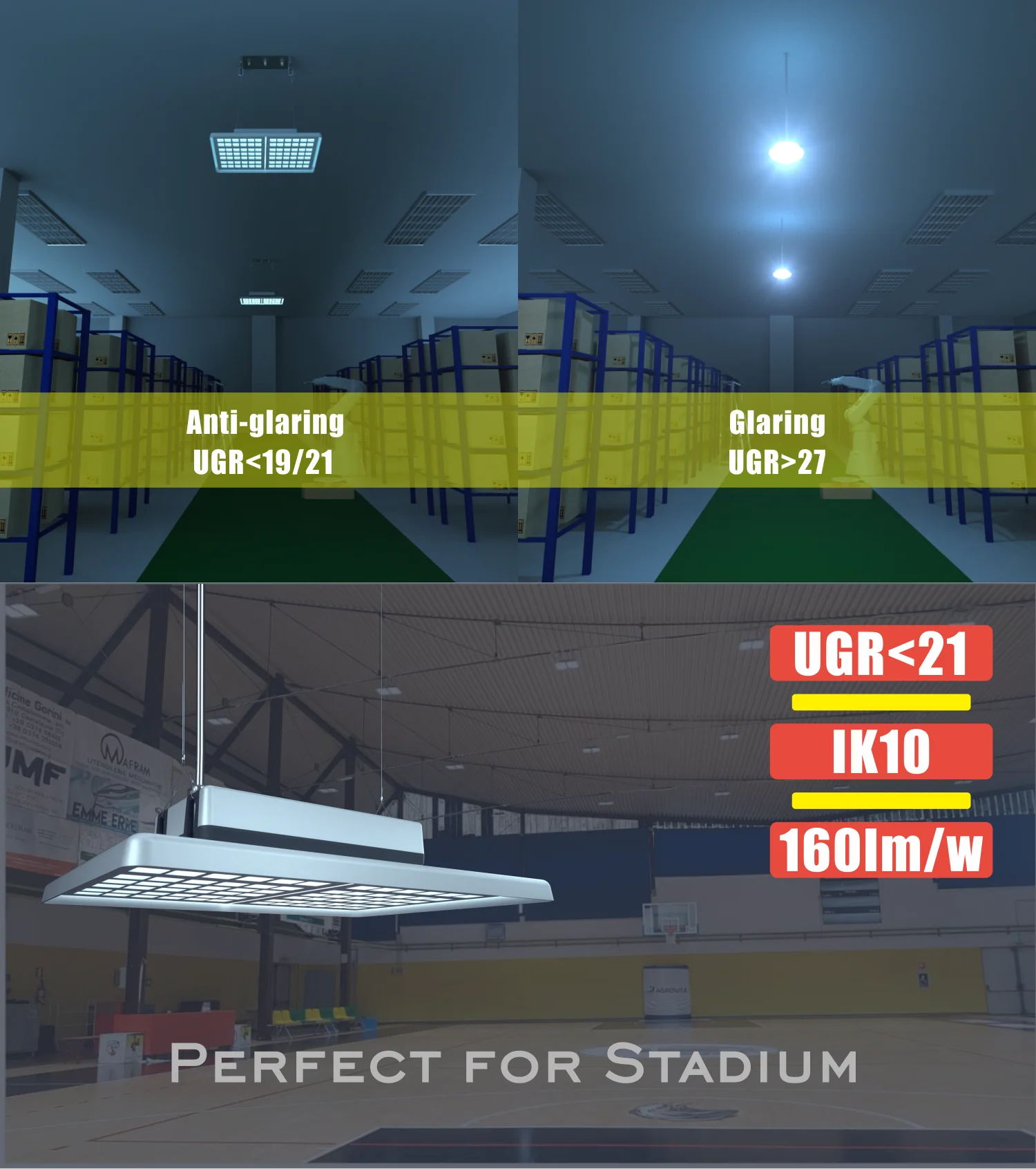 Европейский запас IP65 Светодиодный светильник для высоких промышленных помещений UGR 19 светодиодный светильник 200 Вт для автомобильной мастерской стадиона
