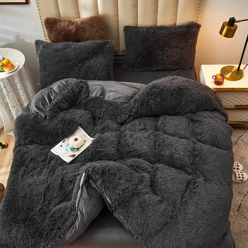 Winter coral fleece four-piece mink fleece thick double-sided fleece sheets plush duvet cover flannel bedding