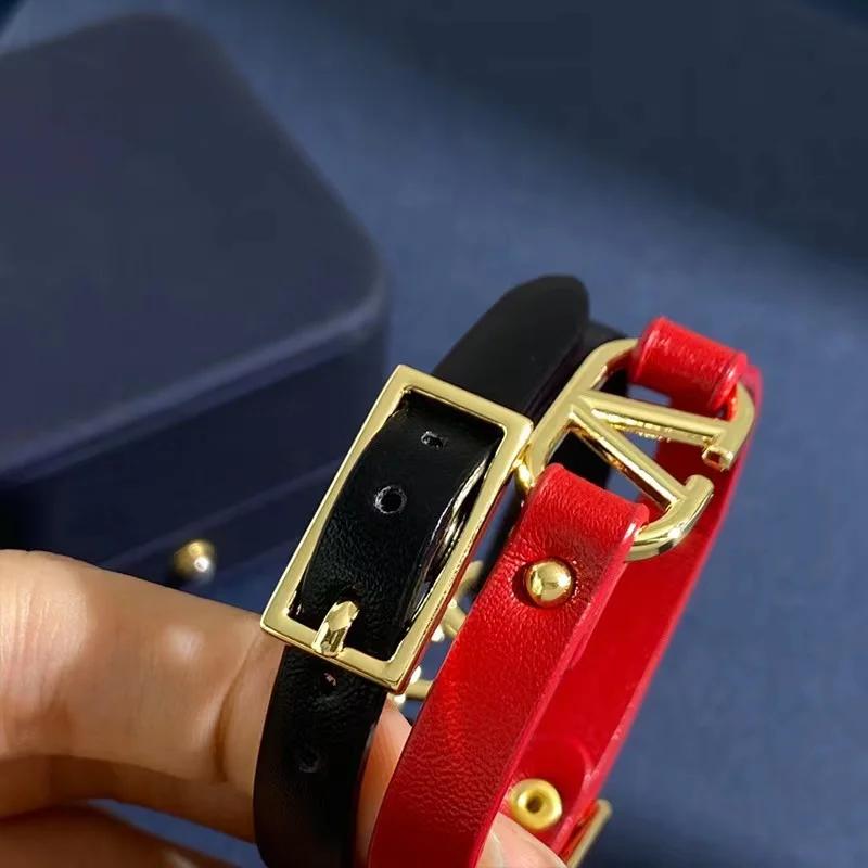 High Quality Women Men Unisex PU Leather Letter V Charm Designer Bracelet Jewelry Copper Bangles&Bracelet