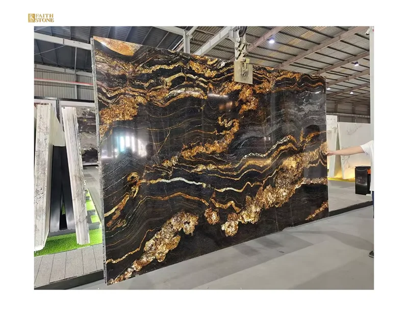 Natural Black Gold Matrix Titanium Granite Slabs Magma Gold Granite for Countertop