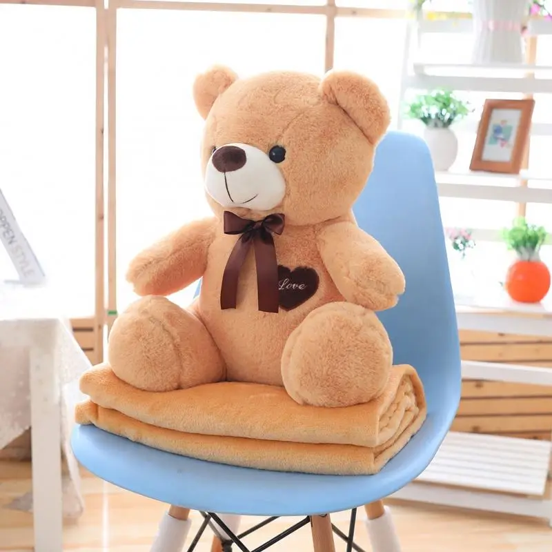 2 in 1  Fleece Plush Pink Teddy Bear Baby Blanket Cartoon flannel fleece pillow blanket Stuffed Animal Soft Toy Kids Blanket