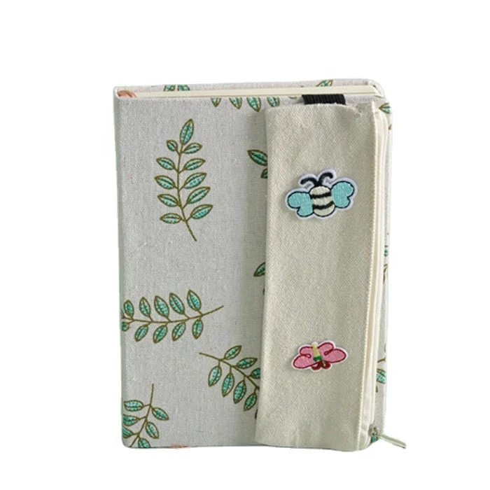 Leaf Pattern Canvas Best Journal 100 Sheets Notebook With Zipper Pencil Case