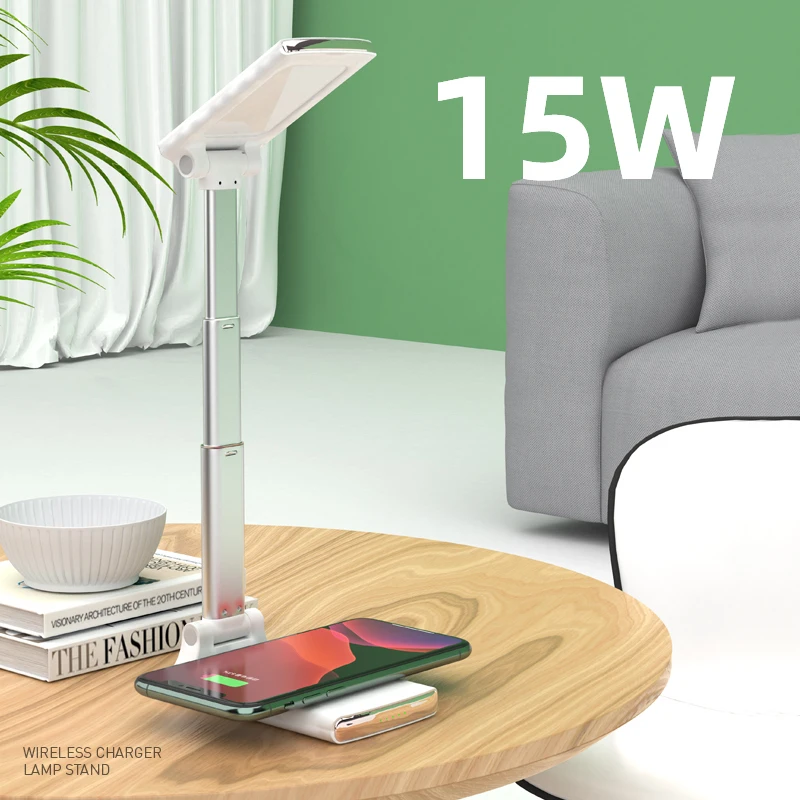 New Trending OEM Table Foldable Wireless Battery Charger 3 in One 15W Fast QI Lamp Wireless Charger