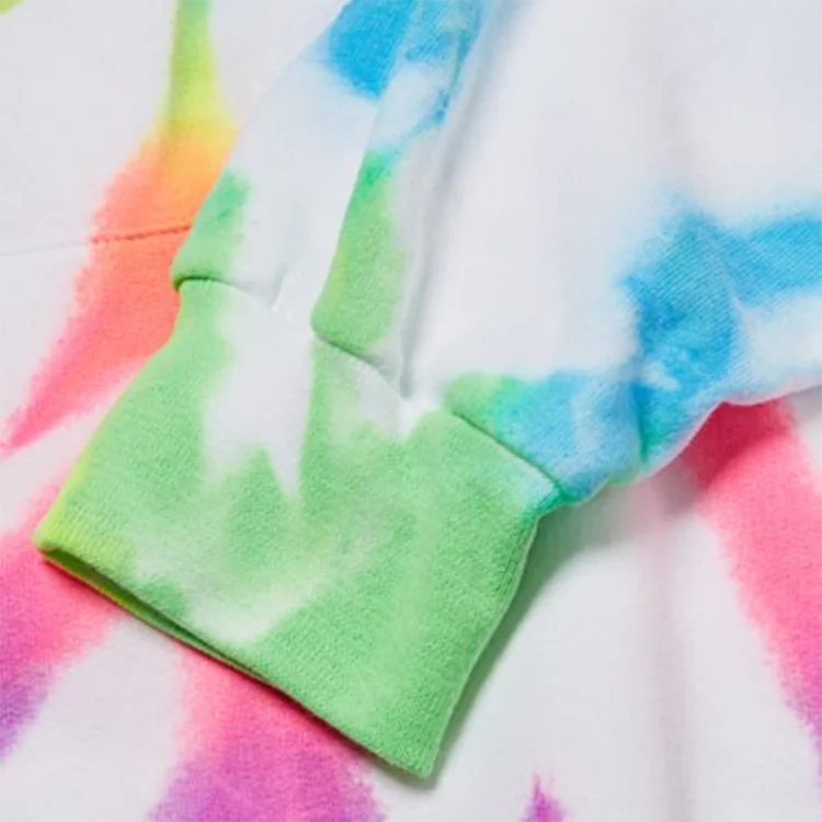 Wholesale Latest Design Neon Rainbow Hoodie Set Trendy 100% Cotton Custom Tie Dye sweatsuit joggers tracksuit for women