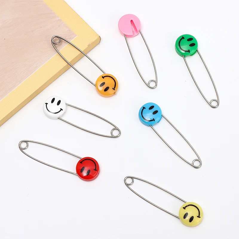 JC Sewing Supplies Colorful Fancy Plastic Anti-solution Smile Face Shape Plastic Head Stainless Steel Safety Pin