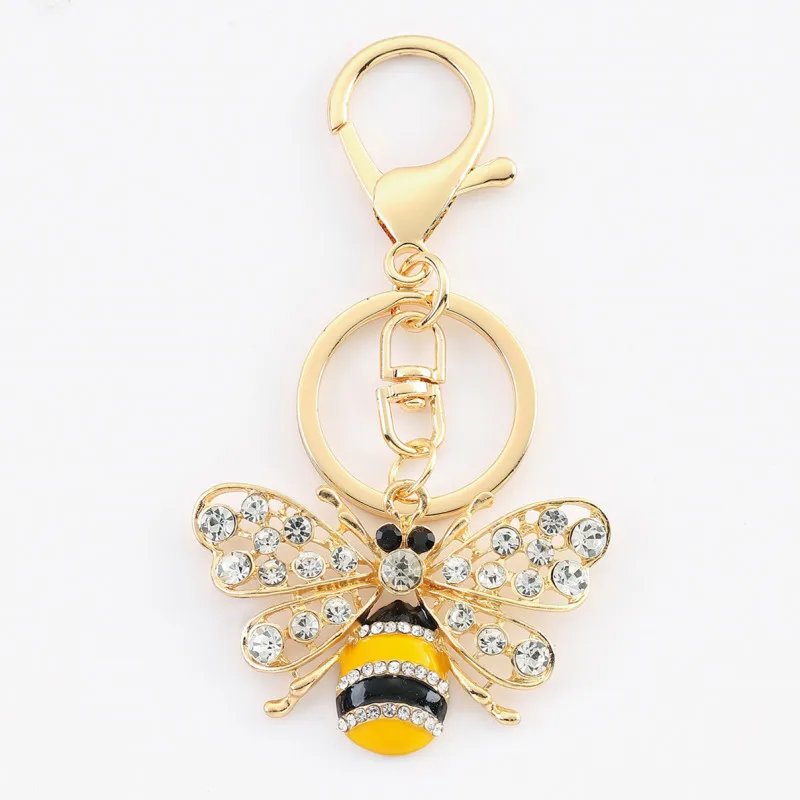 Rhinestone Little Bee Keychain Bumble Bee Sparkling Keyring Animal Key Chain Decor in A Box for Bag Purse Wallet
