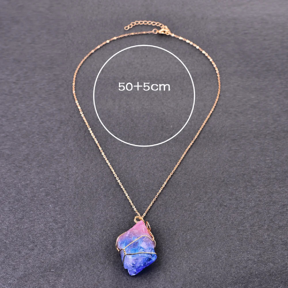 Natural Crystal Stone Necklace Quartz Crystal Raw Stone Fashion Gemstones Necklace Healing Crystal Energy Stone
