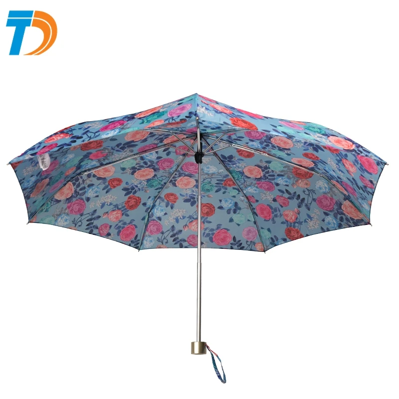 3 folding umbrella supplier China aluminium alloy umbrella  mini windproof umbrella flower printed