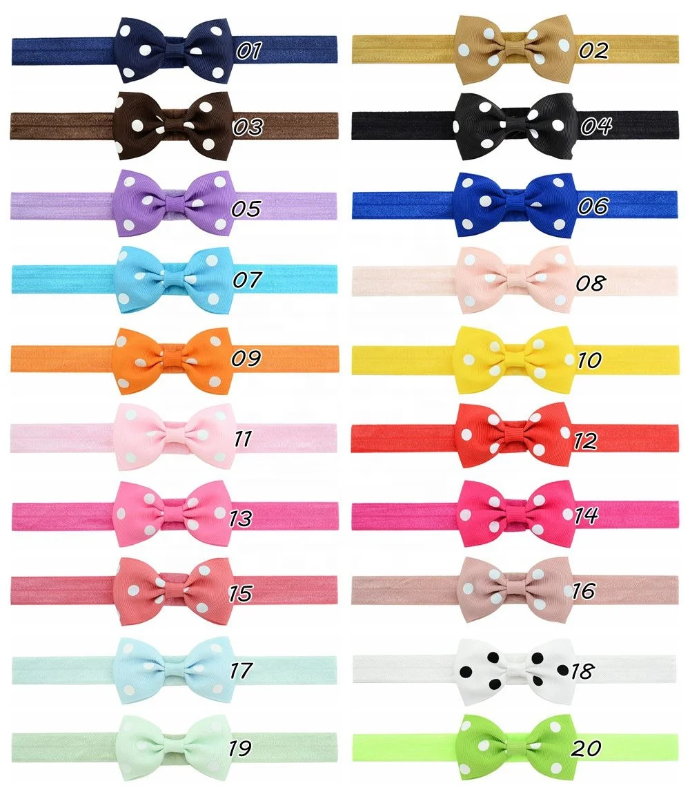 E-Magic High quality Soft material Dot pattern hair band Grosgrain ribbon bow knot with elastic headband