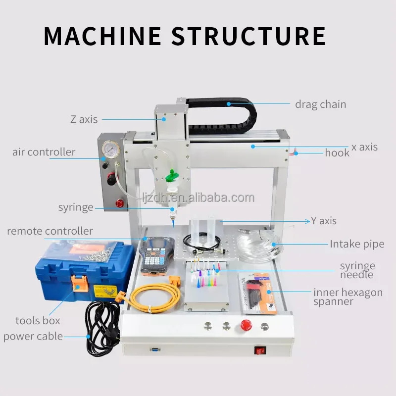 Liujiang twin table 4 axis automatic desktop glue robot machine 30cc/50cc/70ml dispensing unit