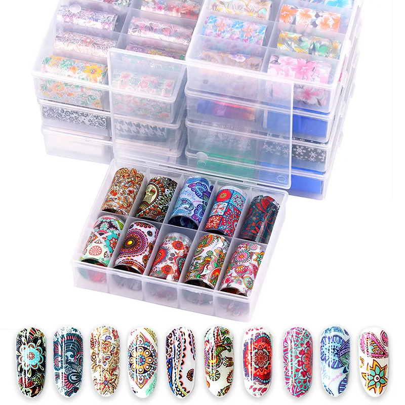 
Mixed 10pcs Nail Foil Transfer Paper Nail Sticker Set 