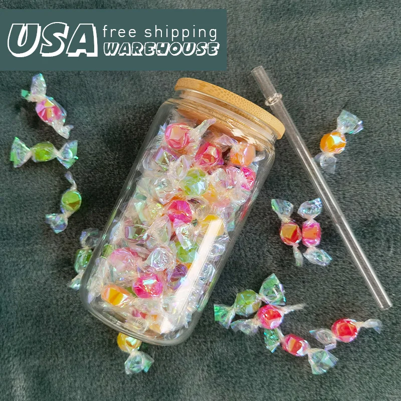 USA WAREHOUSE RTS stocked 12oz 16oz 25oz Clear Frosted Soda Pop Shaped Sublimation Beer Jar Glass Can Bottle with Straw Lid