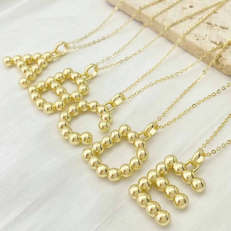 Alphabet Letter Design Elegant Round Beaded Luxury Fashion Pendant Necklace Jewelry