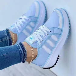 2022 New fashion casual canvas shoes for women Spring summer platform sole walking shoes lace up sneakers wholesale