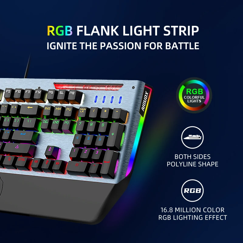 USB wired metal gaming keyboard Hot swap 104 keys teclado gamer are suitable for competitive games