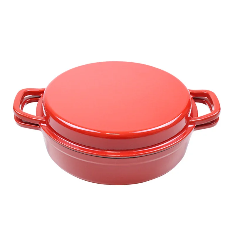 2-In-1 Enameled Cast Iron Dutch Oven Pot with Lid Double Enamel Dutch Oven Pot Dutch Oven for Bread Baking